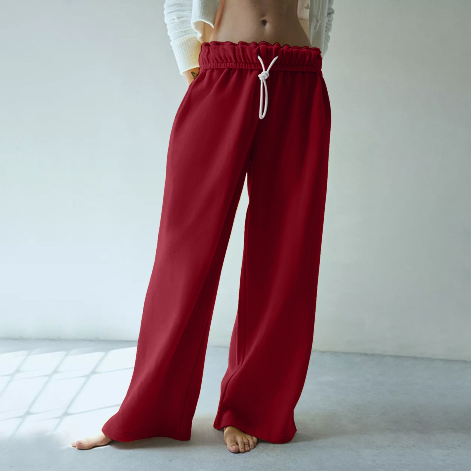 thumbnail image 2 of Pantalones deportivos casuales nuevos de pierna recta para mujer: cintura elástica con cordón, bolsillos laterales, tejido de poliéster, tallas S-XXXL., 2 of 8